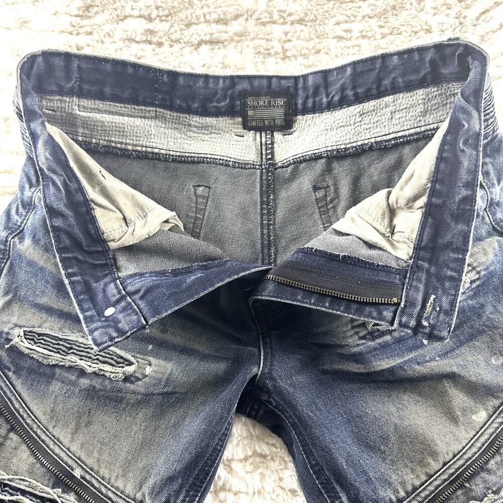 Smoke Rise Jeans Mens 36 (32” inseam) Dark Wash Ripped Distressed Moto - Picture 13 of 16